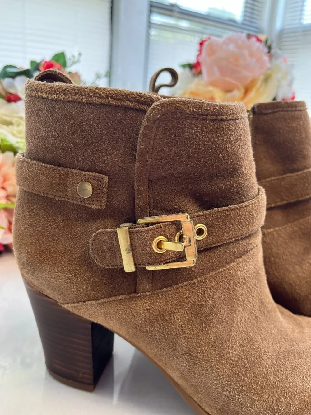 Franco Sarto Dorinda Suede Buckle Ankle Boots 8.5M